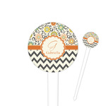 Swirls, Floral & Chevron 4" Round Plastic Food Picks - White - Single Sided (Personalized)