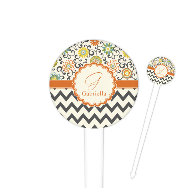 Custom Swirls, Floral & Chevron 4" Round Plastic Food Picks - White - Single Sided (Personalized)