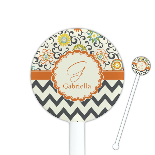 Custom Swirls, Floral & Chevron 5.5" Round Plastic Stir Sticks - White - Single Sided (Personalized)