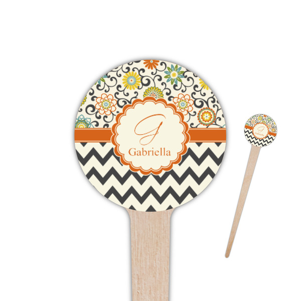 Custom Swirls, Floral & Chevron 4" Round Wooden Food Picks - Single Sided (Personalized)