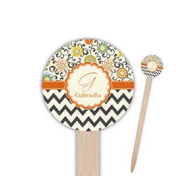 Swirls, Floral & Chevron 6" Round Wooden Food Picks - Double Sided (Personalized)