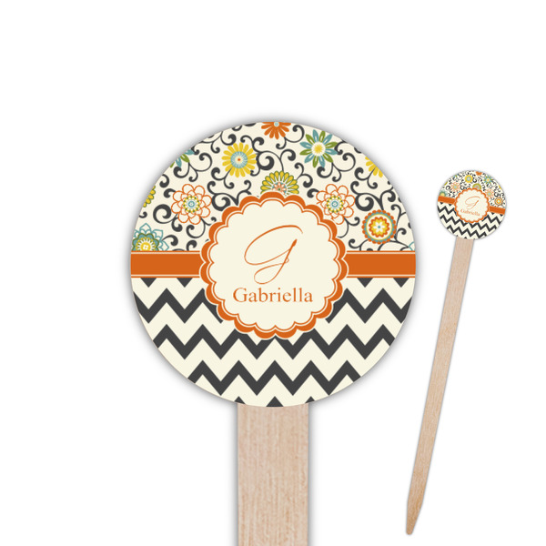 Custom Swirls, Floral & Chevron 6" Round Wooden Food Picks - Double Sided (Personalized)
