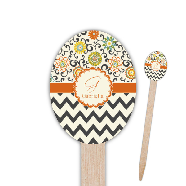 Custom Swirls, Floral & Chevron Oval Wooden Food Picks (Personalized)