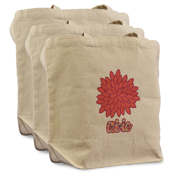 Custom Mums Flower Reusable Cotton Grocery Bags - Set of 3 (Personalized)