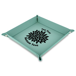 Mums Flower 9" x 9" Teal Faux Leather Valet Tray (Personalized)