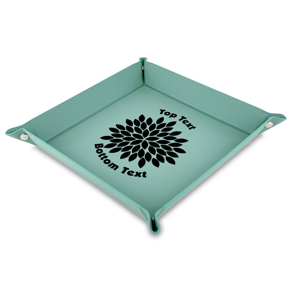 Custom Mums Flower Faux Leather Dice Tray - 9" x 9"  - Teal (Personalized)