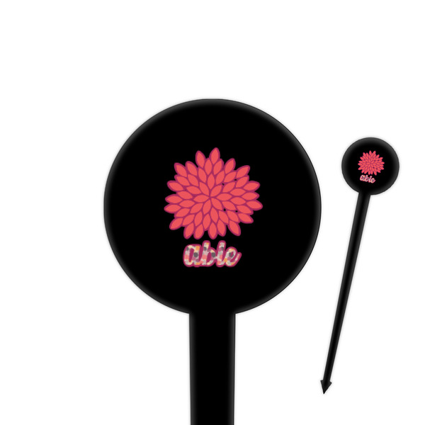 Custom Mums Flower 4" Round Plastic Food Picks - Black - Double Sided (Personalized)