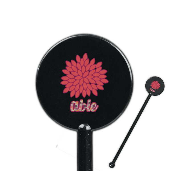Custom Mums Flower 5.5" Round Plastic Stir Sticks - Black - Double Sided (Personalized)