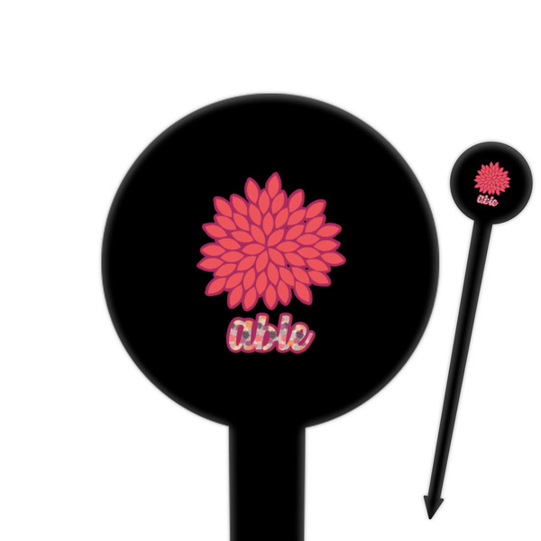 Custom Mums Flower 6" Round Plastic Food Picks - Black - Single Sided (Personalized)