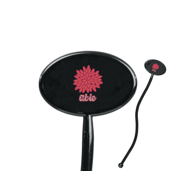 Custom Mums Flower 7" Oval Plastic Stir Sticks - Black - Single Sided (Personalized)