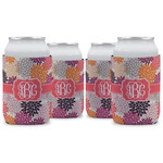 Mums Flower Can Cooler (12 oz) - Set of 4 w/ Monogram