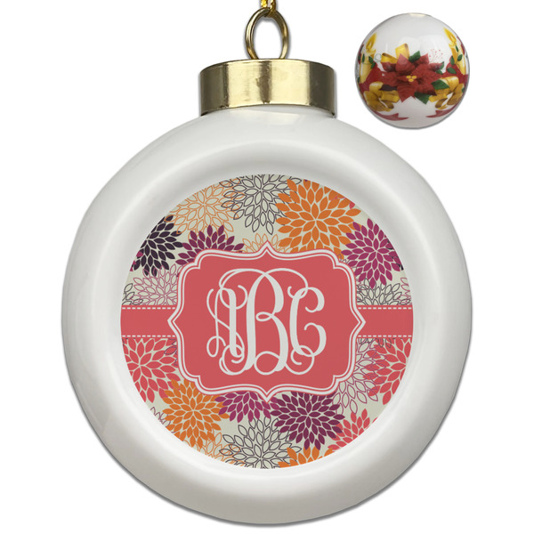 Custom Mums Flower Ceramic Ball Ornaments - Poinsettia Garland (Personalized)