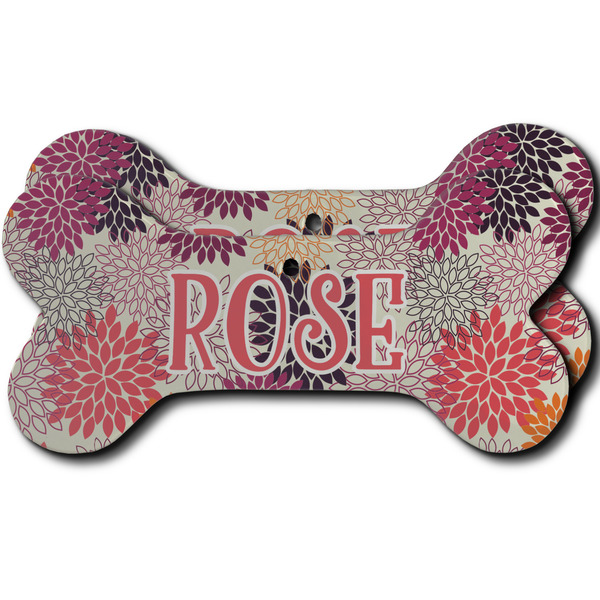 Custom Mums Flower Ceramic Dog Ornament - Front & Back w/ Monogram