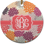 Mums Flower Round Ceramic Ornament w/ Monogram