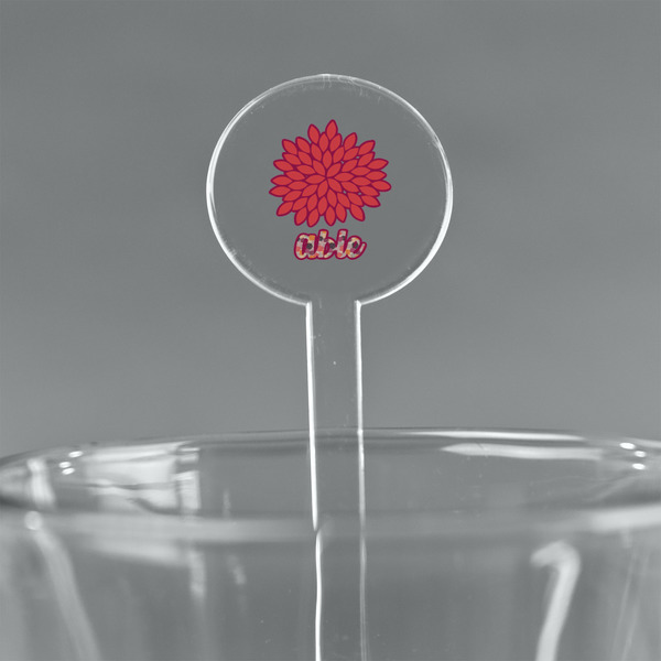 Custom Mums Flower 7" Round Plastic Stir Sticks - Clear (Personalized)