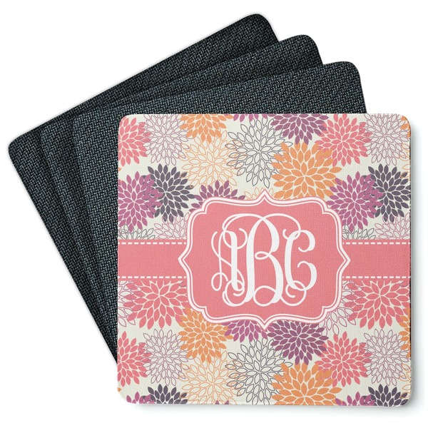 Custom Mums Flower Square Rubber Backed Coasters - Set of 4 (Personalized)