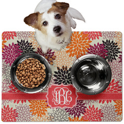 Mums Flower Dog Food Mat - Medium w/ Monogram