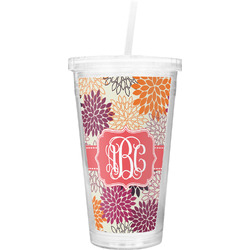 Mums Flower Double Wall Tumbler with Straw (Personalized)