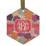 Mums Flower Flat Glass Ornament - Hexagon w/ Monogram