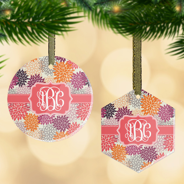 Custom Mums Flower Flat Glass Ornament w/ Monogram