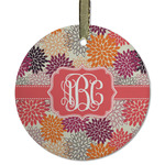 Mums Flower Flat Glass Ornament - Round w/ Monogram