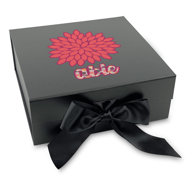 Custom Mums Flower Gift Box with Magnetic Lid - Black (Personalized)