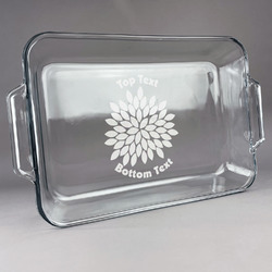 Mums Flower Glass Baking Dish with Truefit Lid - 13in x 9in (Personalized)