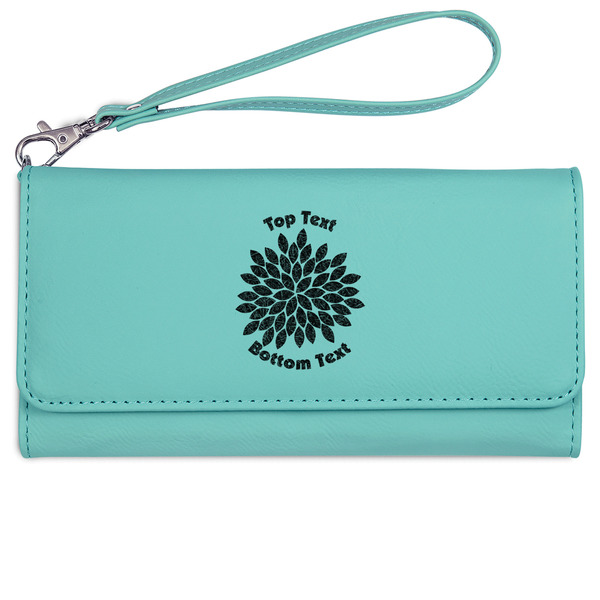 Custom Mums Flower Ladies Leatherette Wallet - Laser Engraved- Teal (Personalized)