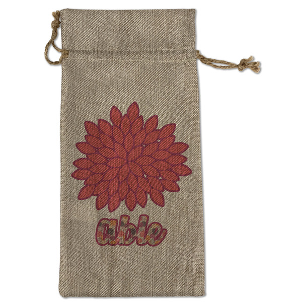 Custom Mums Flower Large Burlap Gift Bag - Front (Personalized)