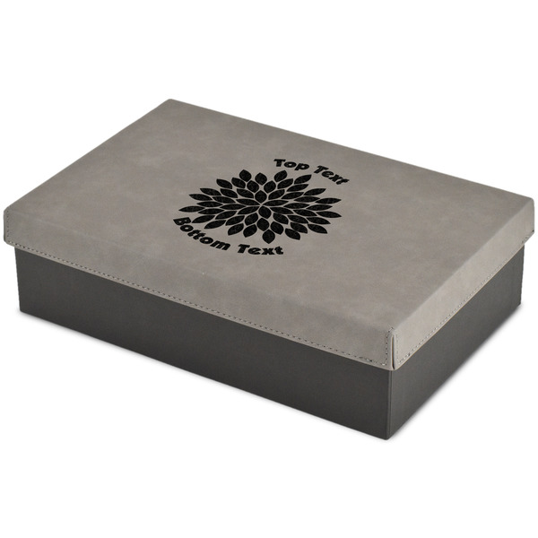 Custom Mums Flower Large Gift Box w/ Engraved Leather Lid (Personalized)