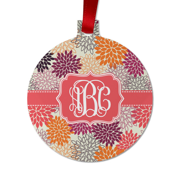 Custom Mums Flower Metal Ball Ornament - Double Sided w/ Monogram