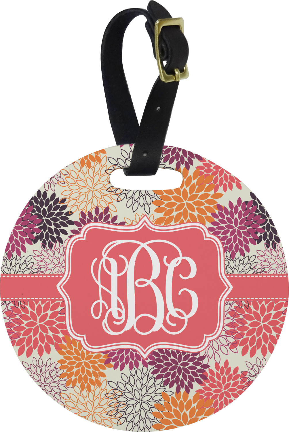 Mums Flower Plastic Luggage Tag Round Personalized YouCustomizeIt