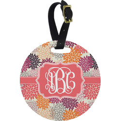 Mums Flower Plastic Luggage Tag - Round (Personalized)