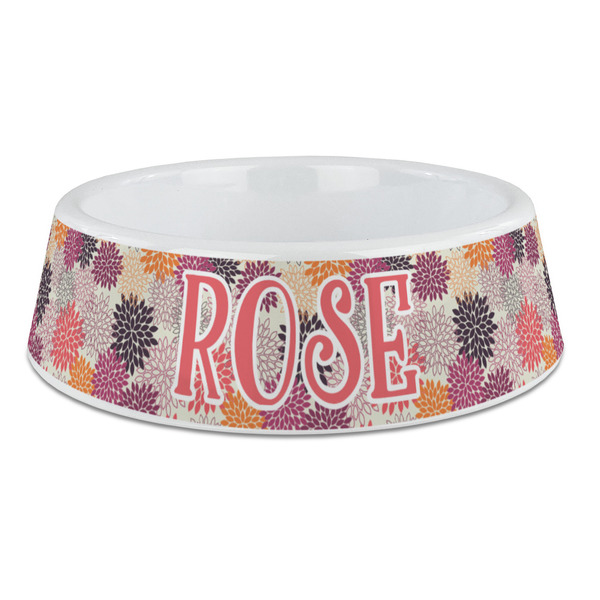 Custom Mums Flower Plastic Dog Bowl - Large (Personalized)