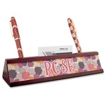 Mums Flower Red Mahogany Nameplate with Business Card Holder (Personalized)