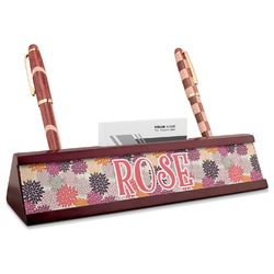Mums Flower Red Mahogany Nameplate with Business Card Holder (Personalized)
