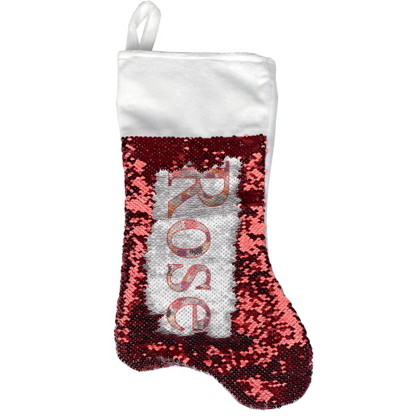 Custom Mums Flower Reversible Sequin Stocking - Red (Personalized)