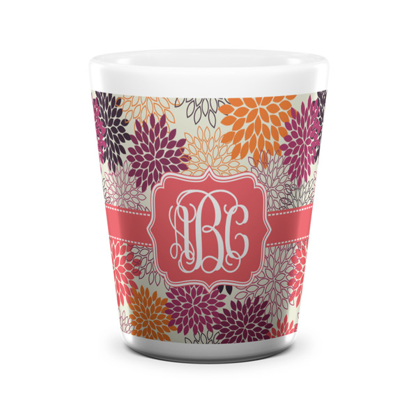 Custom Mums Flower Ceramic Shot Glass - 1.5 oz - White - Single (Personalized)