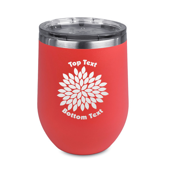 Custom Mums Flower Stemless Stainless Steel Wine Tumbler - Coral - Double Sided (Personalized)