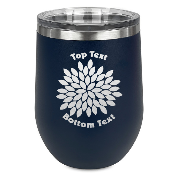 Custom Mums Flower Stemless Stainless Steel Wine Tumbler - Navy - Double Sided (Personalized)