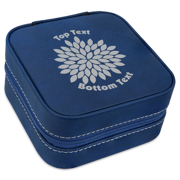 Custom Mums Flower Travel Jewelry Box - Navy Blue Leather (Personalized)