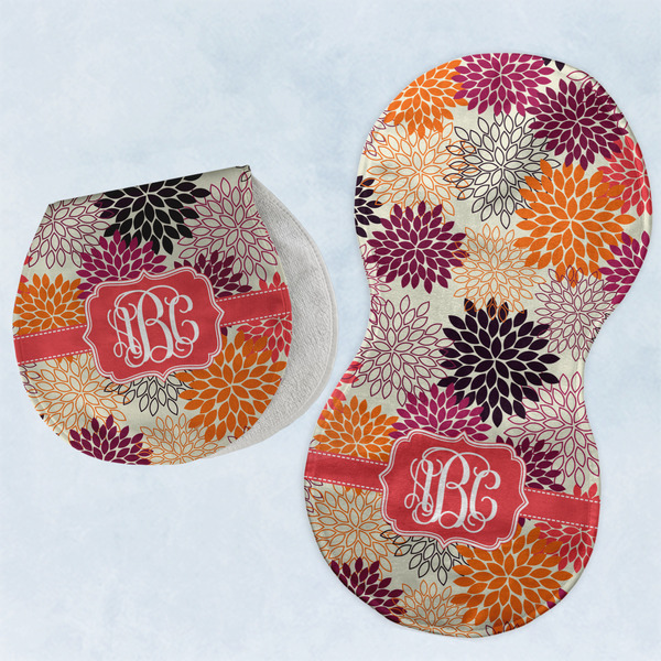 Custom Mums Flower Burp Pads - Velour - Set of 2 w/ Monogram