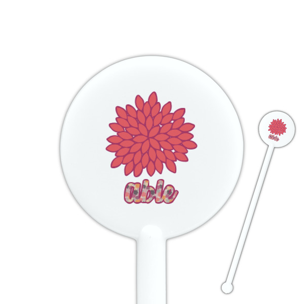 Custom Mums Flower 5.5" Round Plastic Stir Sticks - White - Double Sided (Personalized)