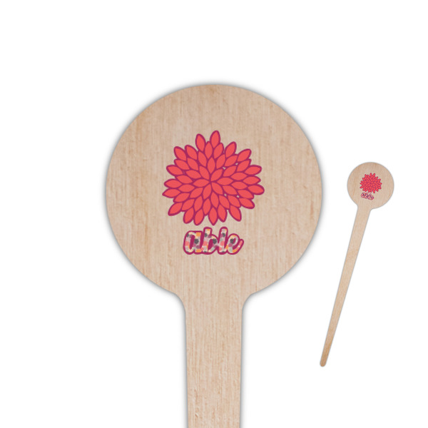 Custom Mums Flower 4" Round Wooden Food Picks - Single Sided (Personalized)