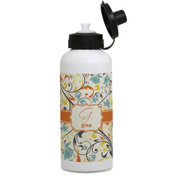 Swirly Floral Water Bottles - Aluminum - 20 oz - White (Personalized)