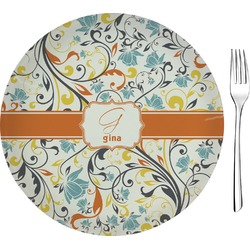Swirly Floral 8" Glass Appetizer / Dessert Plates - Single or Set (Personalized)