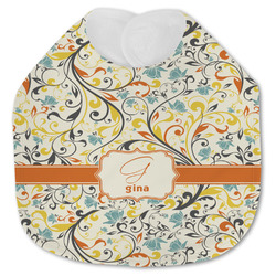 Swirly Floral Jersey Knit Baby Bib w/ Name and Initial