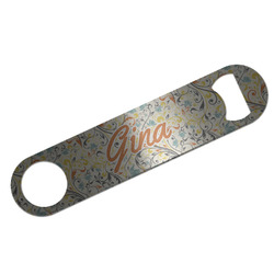 Swirly Floral Bar Bottle Opener - Silver w/ Name and Initial