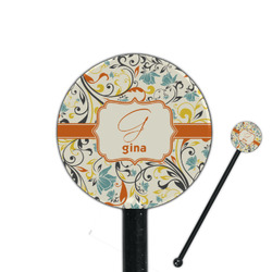 Swirly Floral 5.5" Round Plastic Stir Sticks - Black - Single Sided (Personalized)