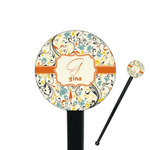 Swirly Floral 7" Round Plastic Stir Sticks - Black - Single Sided (Personalized)